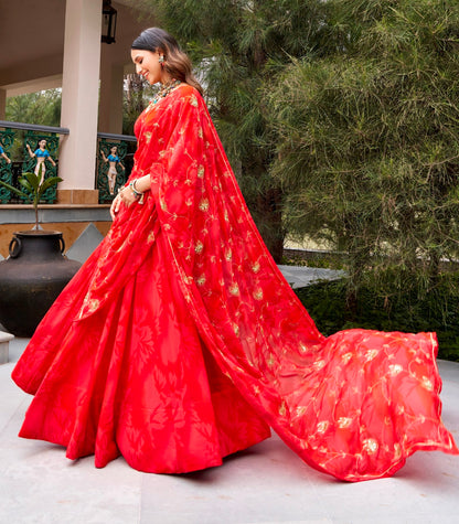 Red Pure Silk Heavy Thread Embroidery Sequins Work Navratri Lehenga Choli