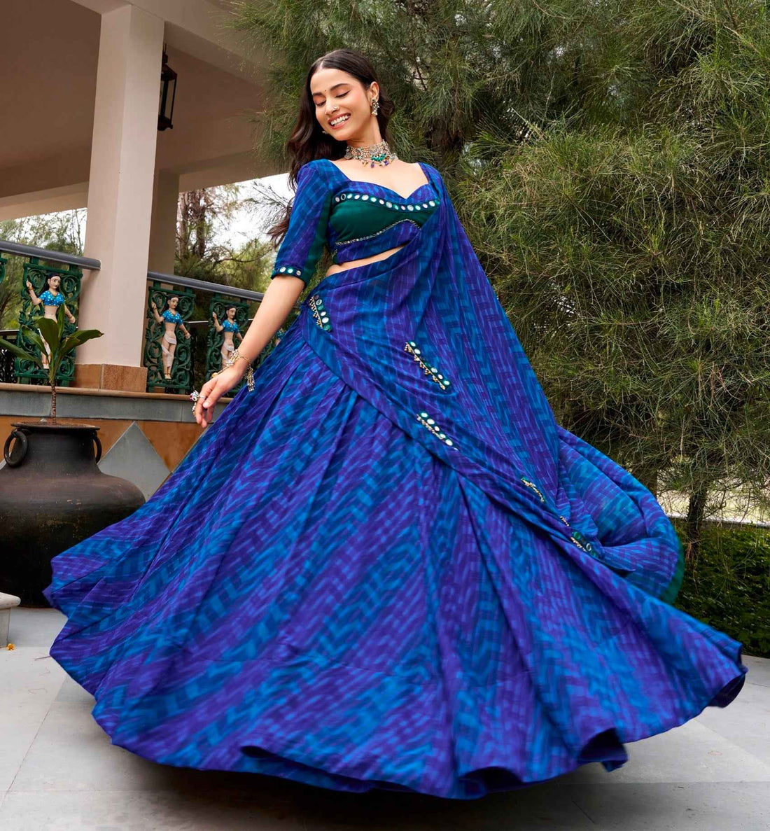 Blue Pure Silk Heavy Thread Embroidery Sequins Work Navratri Lehenga Choli