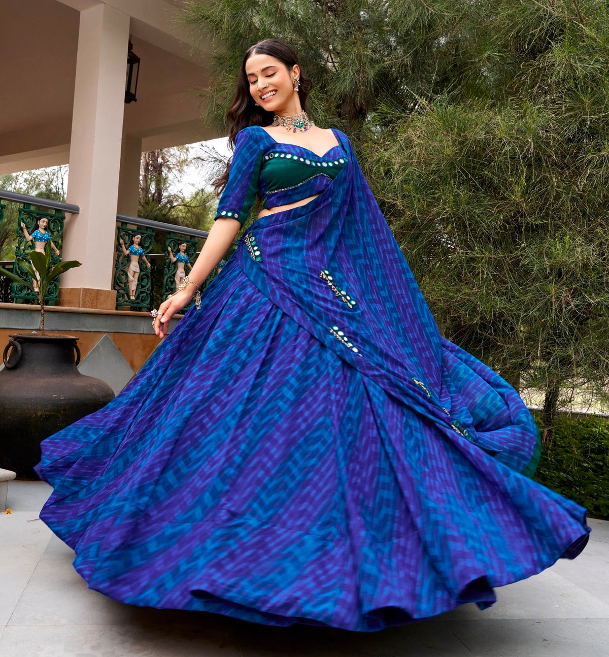 Blue Pure Silk Heavy Thread Embroidery Sequins Work Navratri Lehenga Choli