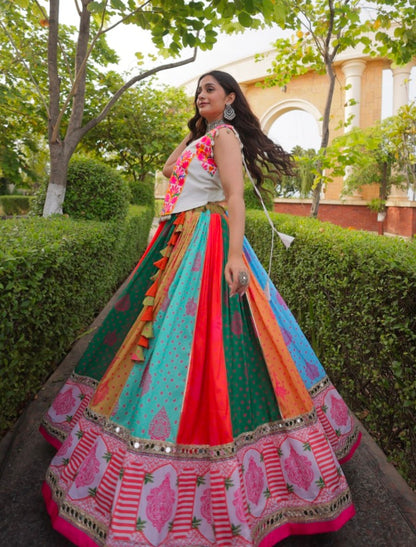 Multi Pure Reyon Kutchi Gamthi Thread Embroidered &amp; Mirror Work Lehenga Choli