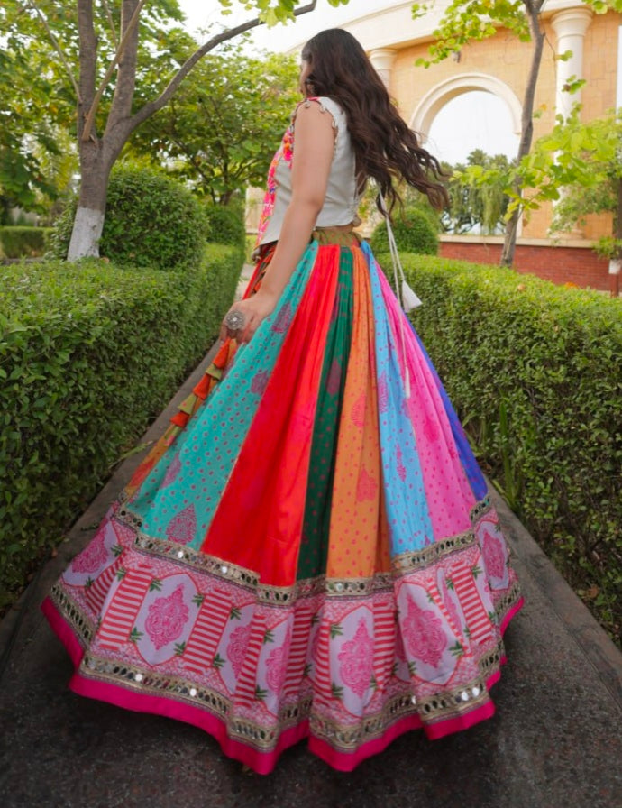 Multi Pure Reyon Kutchi Gamthi Thread Embroidered &amp; Mirror Work Lehenga Choli