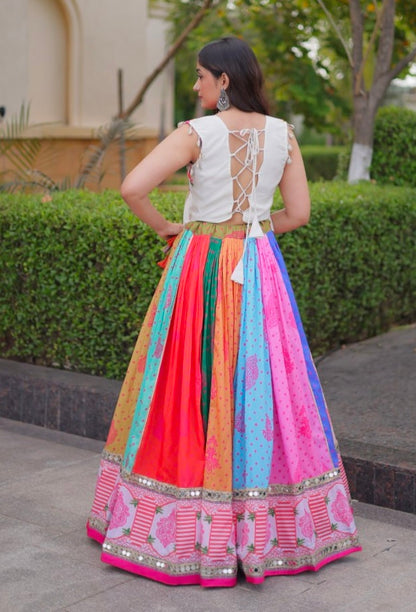 Multi Pure Reyon Kutchi Gamthi Thread Embroidered &amp; Mirror Work Lehenga Choli