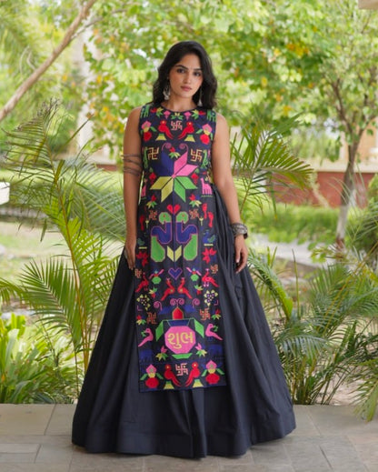 Black Pure Cotton With Gamthi Thread Embroidered Work Lehenga Choli