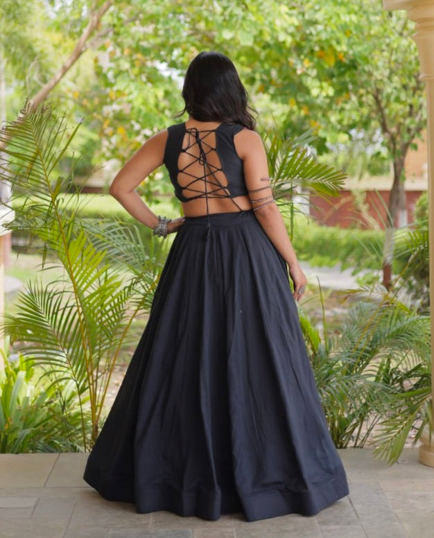 Black Pure Cotton With Gamthi Thread Embroidered Work Lehenga Choli