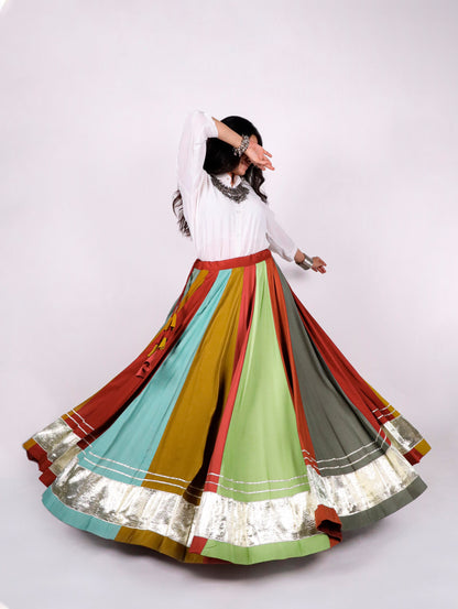 Multi Pure Rayon Cotton &amp; Georgette 7 Mtr Flair Heavy Thread Work Navratri Lehenga Skirt