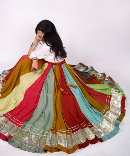 Multi Pure Rayon Cotton &amp; Georgette 7 Mtr Flair Heavy Thread Work Navratri Lehenga Skirt