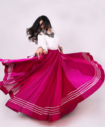 Rani Pink Pure Rayon Cotton &amp; Georgette 7 Mtr Flair Heavy Thread Work Navratri Lehenga Skirt