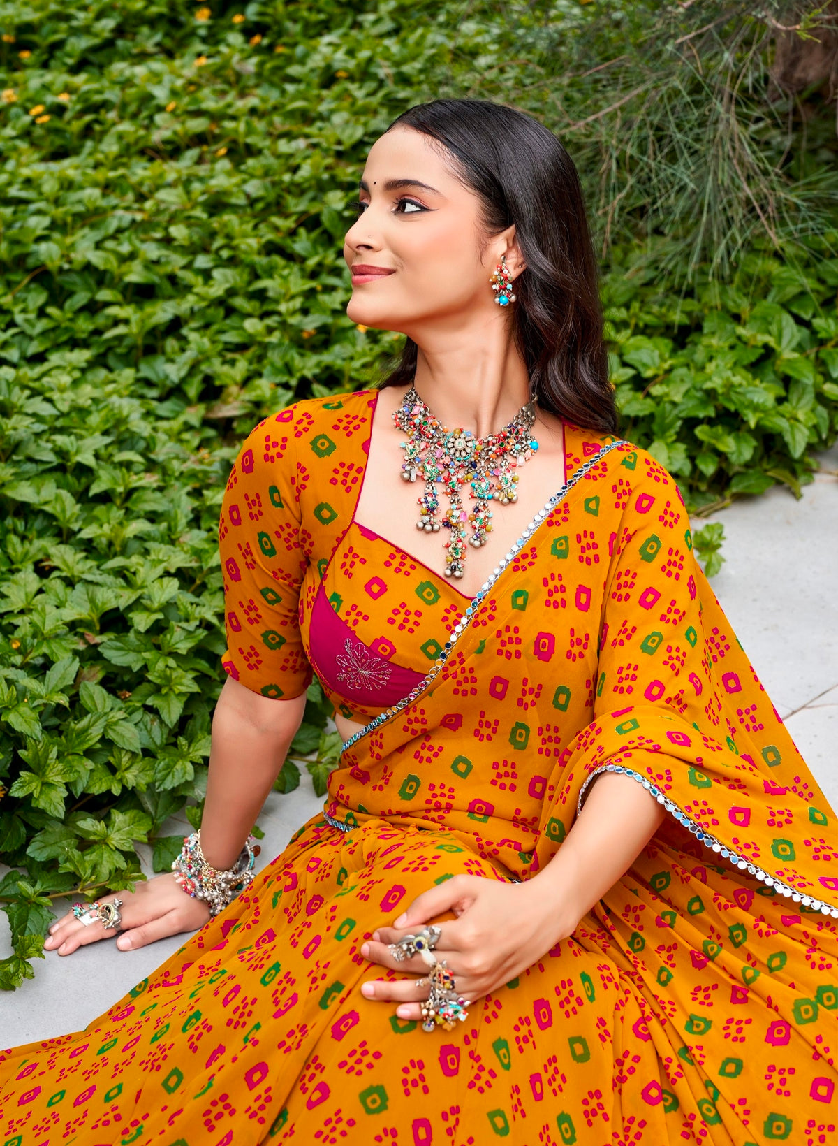 Mustard Pure Georgette 08 Mtr Flair Heavy Thread Work Navratri Lehenga Choli