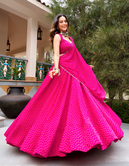 Pink Pure Georgette 08 Mtr Flair Heavy Thread Work Navratri Lehenga Choli