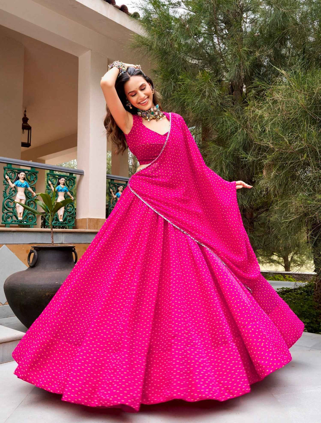 Pink Pure Georgette 08 Mtr Flair Heavy Thread Work Navratri Lehenga Choli