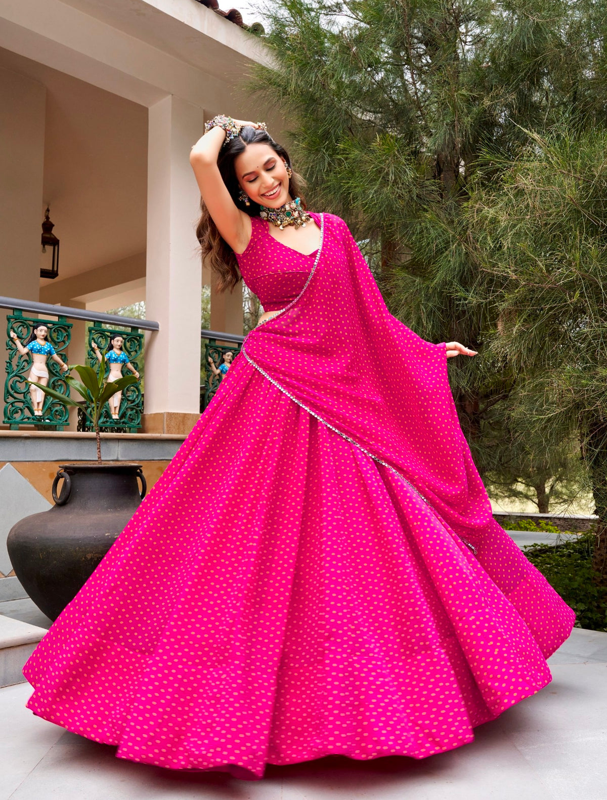 Pink Pure Georgette 08 Mtr Flair Heavy Thread Work Navratri Lehenga Choli