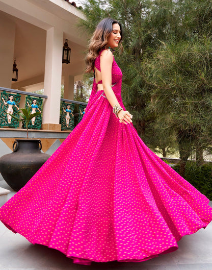 Pink Pure Georgette 08 Mtr Flair Heavy Thread Work Navratri Lehenga Choli