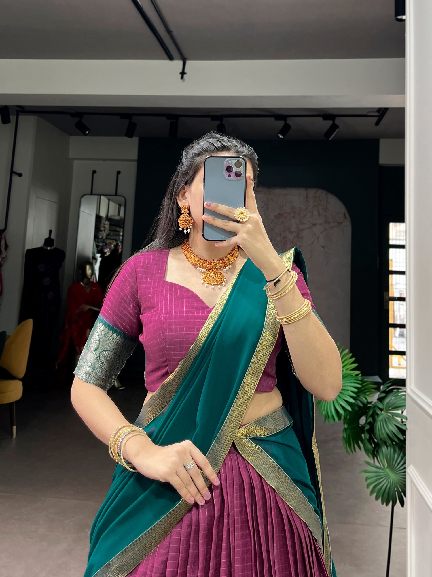 Pink Pure Dola Chex with Zari Weaving Work South Indian Lehenga Choli