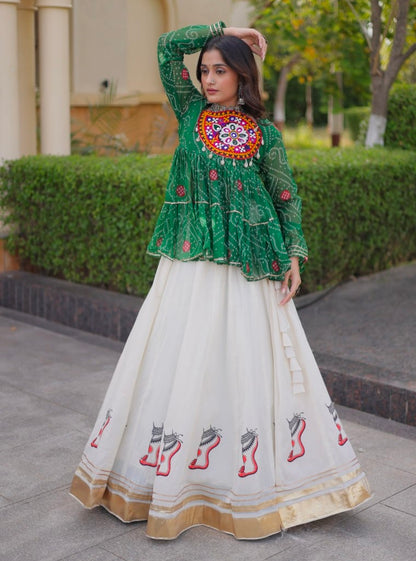 Blue Pure Faux Georgette Bandhani Print With Kutchi Patchework Navratri Lehenga Choli