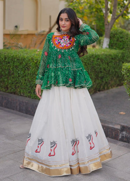 Blue Pure Faux Georgette Bandhani Print With Kutchi Patchework Navratri Lehenga Choli