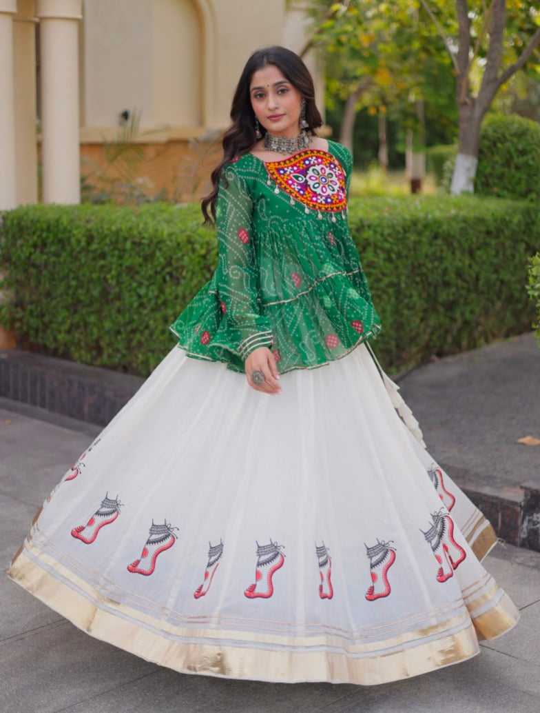 Blue Pure Faux Georgette Bandhani Print With Kutchi Patchework Navratri Lehenga Choli