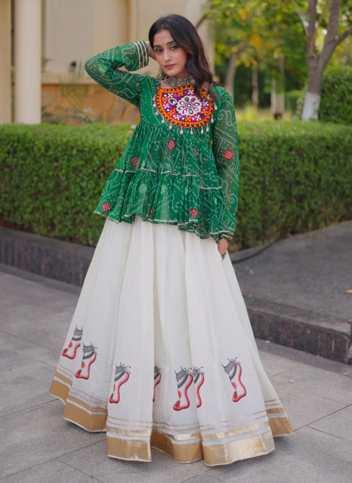 Blue Pure Faux Georgette Bandhani Print With Kutchi Patchework Navratri Lehenga Choli