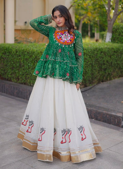 Blue Pure Faux Georgette Bandhani Print With Kutchi Patchework Navratri Lehenga Choli