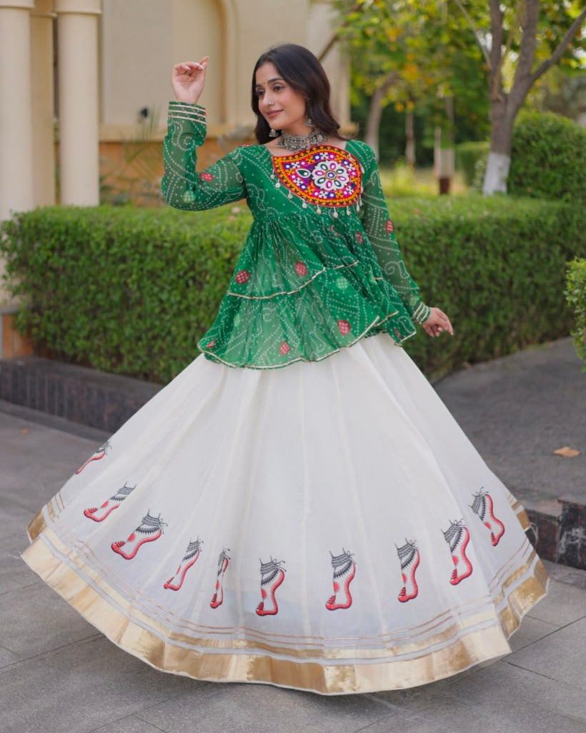Blue Pure Faux Georgette Bandhani Print With Kutchi Patchework Navratri Lehenga Choli