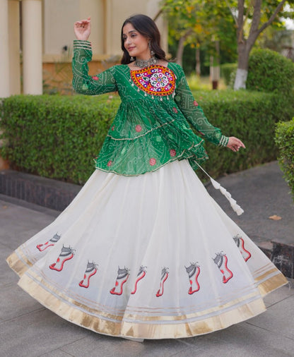Blue Pure Faux Georgette Bandhani Print With Kutchi Patchework Navratri Lehenga Choli
