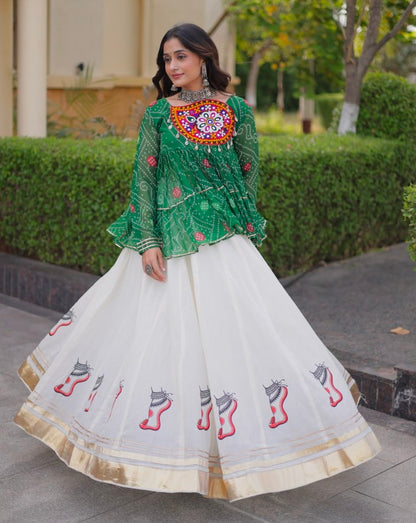 Blue Pure Faux Georgette Bandhani Print With Kutchi Patchework Navratri Lehenga Choli