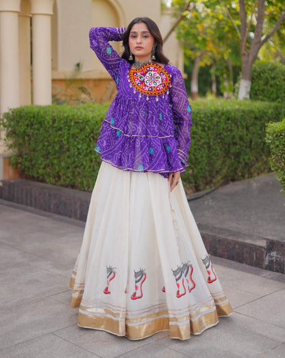 Blue Pure Faux Georgette Bandhani Print With Kutchi Patchework Navratri Lehenga Choli