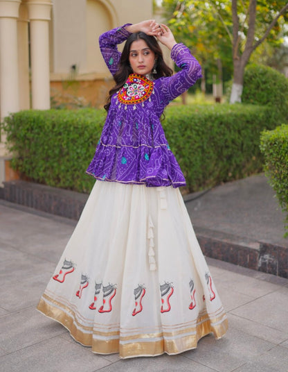 Blue Pure Faux Georgette Bandhani Print With Kutchi Patchework Navratri Lehenga Choli