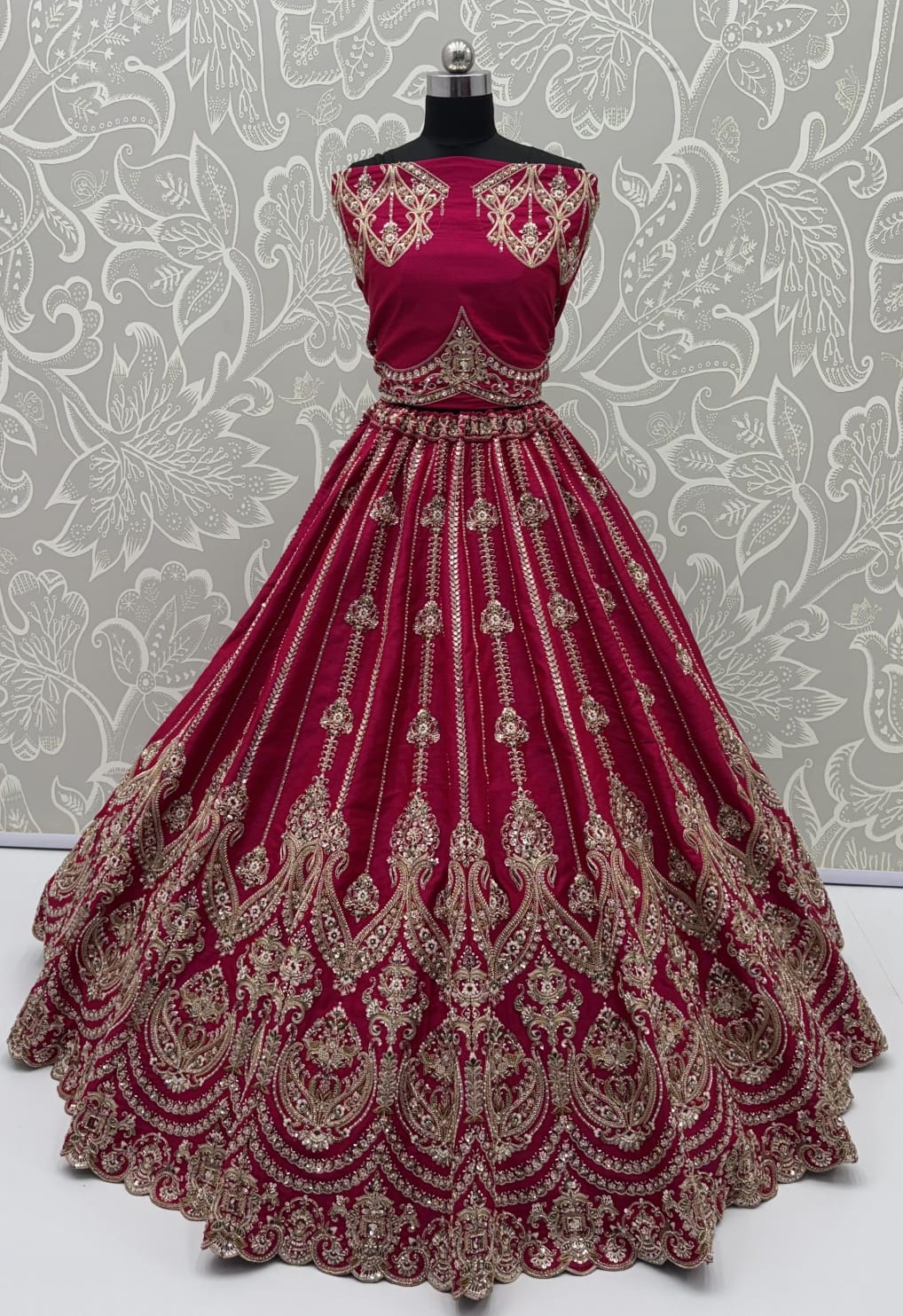 Pink Pure Premium Silk Heavy Beads &amp; Motif Dori Embroidery Zari Sequins Hand Work Bridal Lehenga Choli