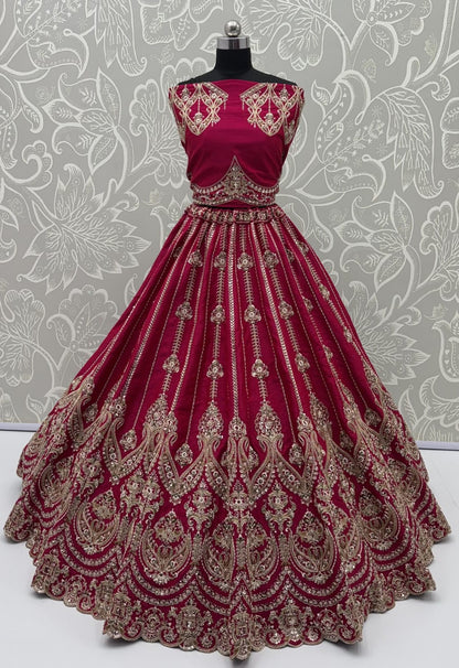 Pink Pure Premium Silk Heavy Beads &amp; Motif Dori Embroidery Zari Sequins Hand Work Bridal Lehenga Choli