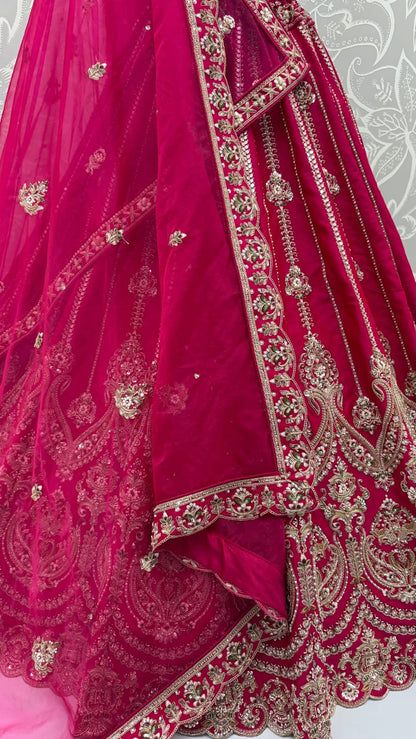 Pink Pure Premium Silk Heavy Beads &amp; Motif Dori Embroidery Zari Sequins Hand Work Bridal Lehenga Choli