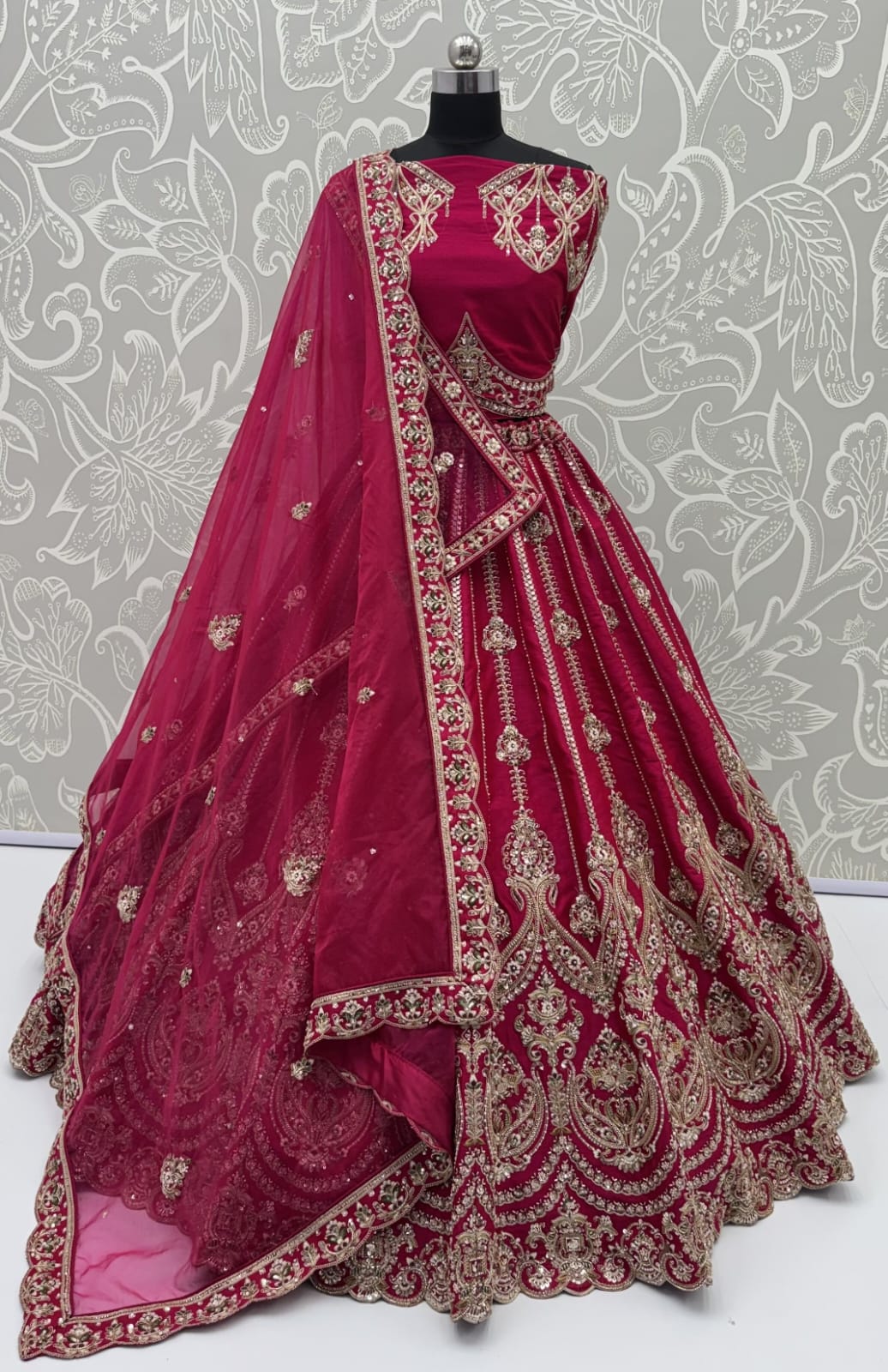 Pink Pure Premium Silk Heavy Beads &amp; Motif Dori Embroidery Zari Sequins Hand Work Bridal Lehenga Choli
