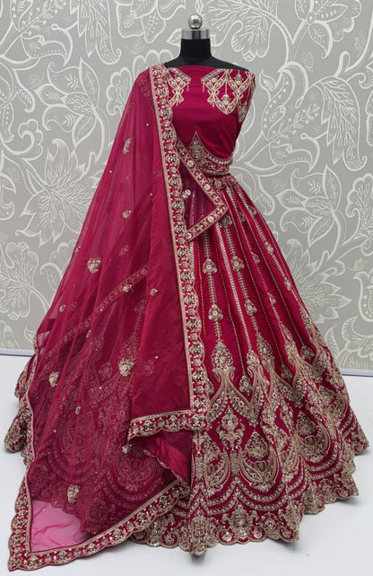 Pink Pure Premium Silk Heavy Beads &amp; Motif Dori Embroidery Zari Sequins Hand Work Bridal Lehenga Choli