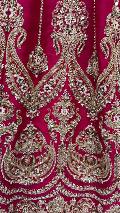Pink Pure Premium Silk Heavy Beads &amp; Motif Dori Embroidery Zari Sequins Hand Work Bridal Lehenga Choli