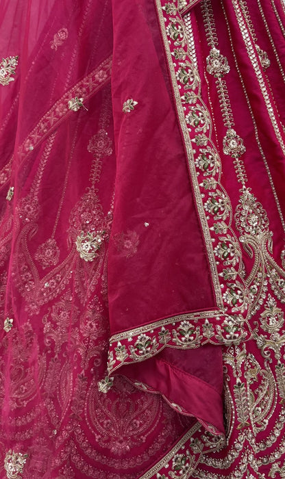 Pink Pure Premium Silk Heavy Beads &amp; Motif Dori Embroidery Zari Sequins Hand Work Bridal Lehenga Choli