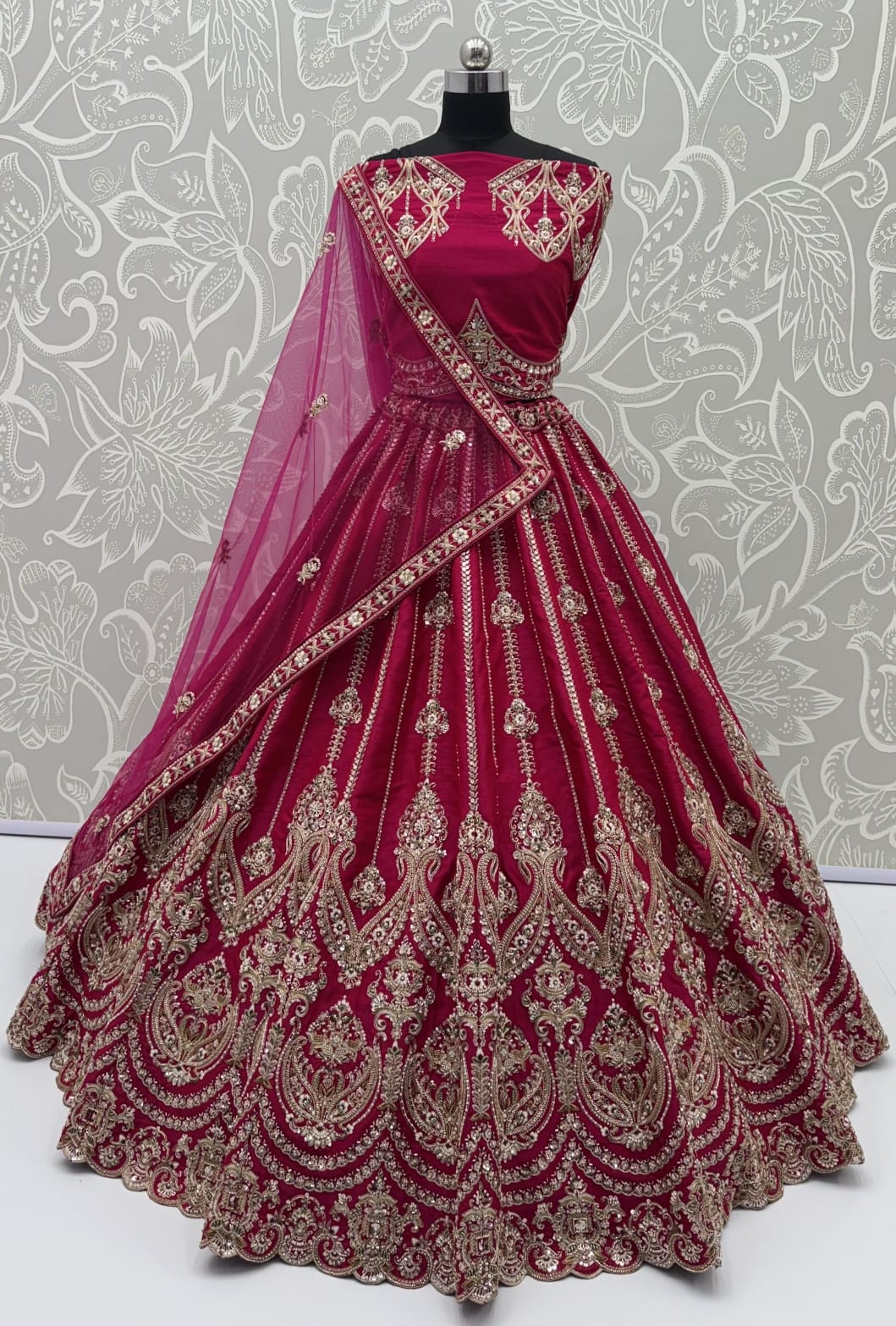 Pink Pure Premium Silk Heavy Beads &amp; Motif Dori Embroidery Zari Sequins Hand Work Bridal Lehenga Choli
