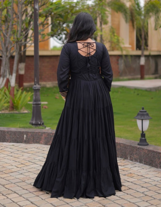 Black Pure Reyon Gota Patti Lace Anarkali Long Gown