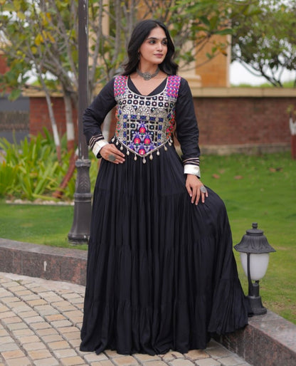 Black Pure Reyon Gota Patti Lace Anarkali Long Gown