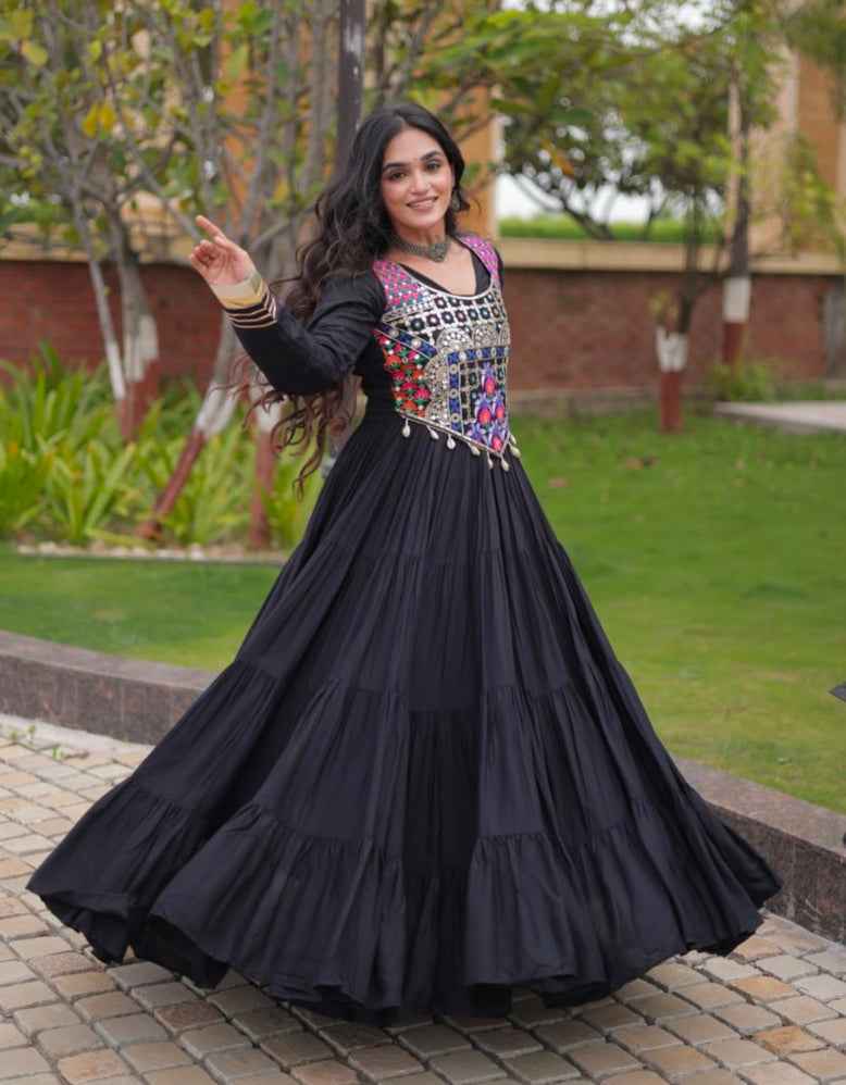 Black Pure Reyon Gota Patti Lace Anarkali Long Gown