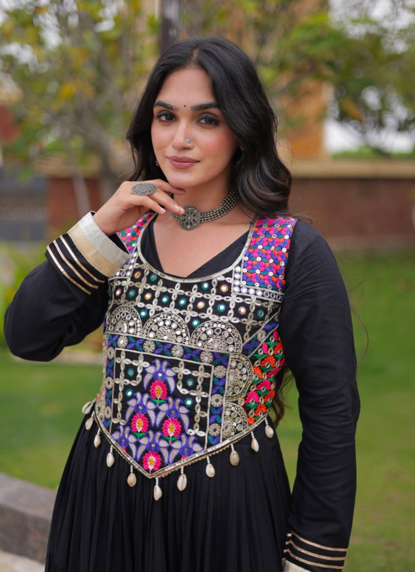 Black Pure Reyon Gota Patti Lace Anarkali Long Gown