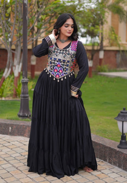 Black Pure Reyon Gota Patti Lace Anarkali Long Gown