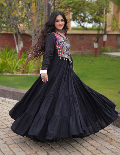 Black Pure Reyon Gota Patti Lace Anarkali Long Gown
