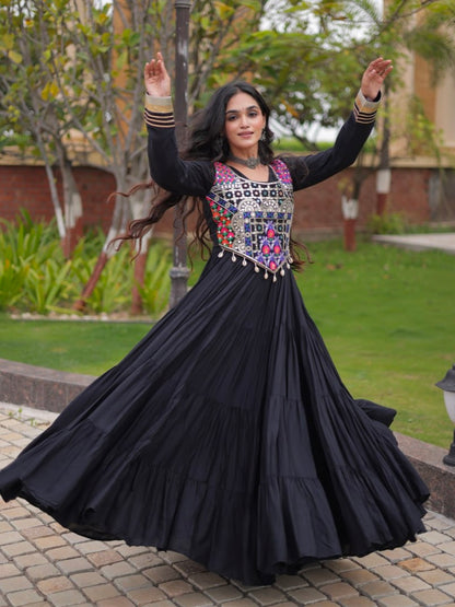 Black Pure Reyon Gota Patti Lace Anarkali Long Gown