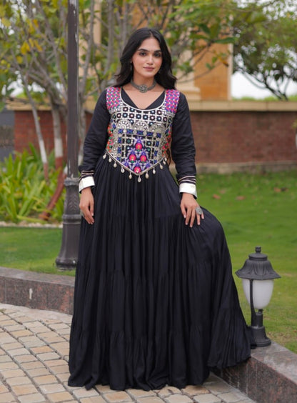 Black Pure Reyon Gota Patti Lace Anarkali Long Gown