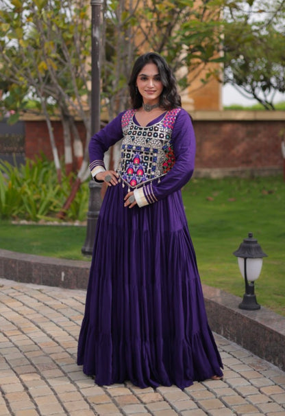 Purple Pure Reyon Gota Patti Lace Anarkali Long Gown