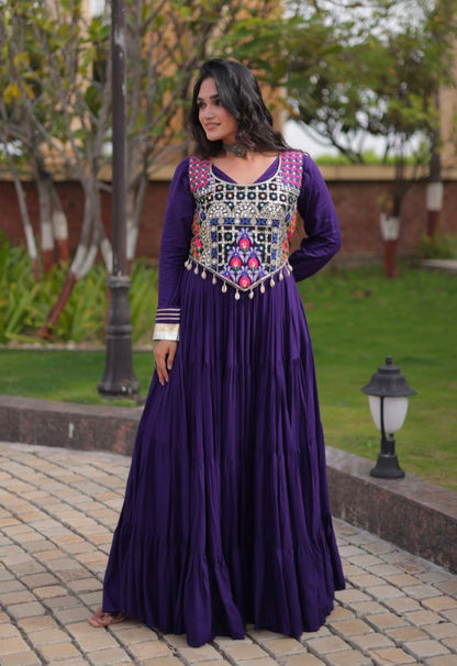 Purple Pure Reyon Gota Patti Lace Anarkali Long Gown