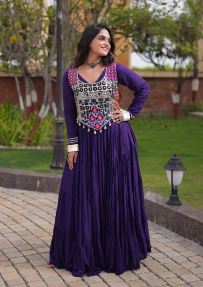 Purple Pure Reyon Gota Patti Lace Anarkali Long Gown