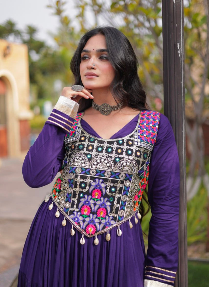 Purple Pure Reyon Gota Patti Lace Anarkali Long Gown