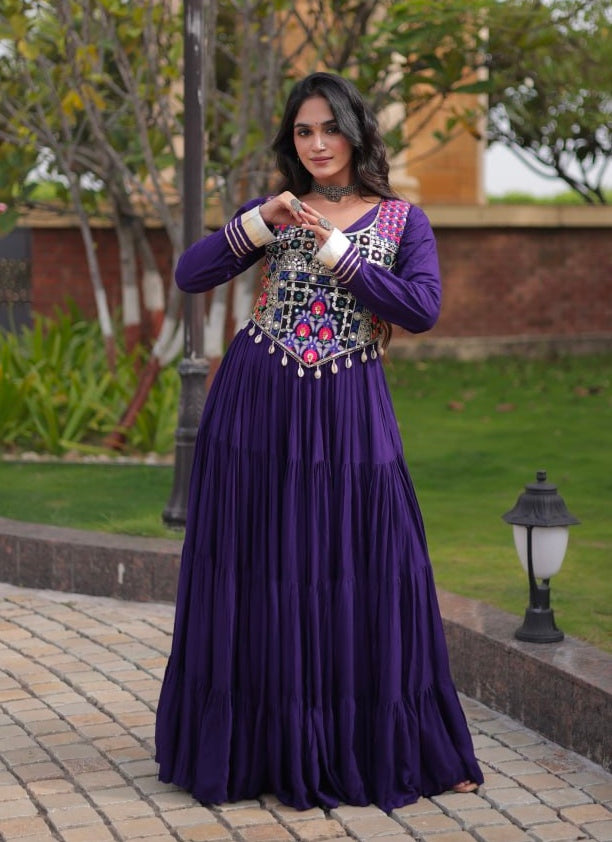 Purple Pure Reyon Gota Patti Lace Anarkali Long Gown