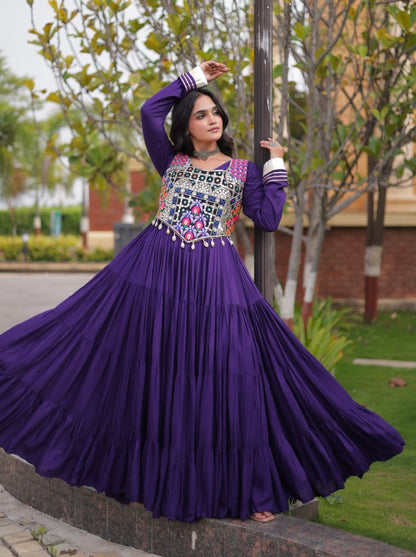 Purple Pure Reyon Gota Patti Lace Anarkali Long Gown