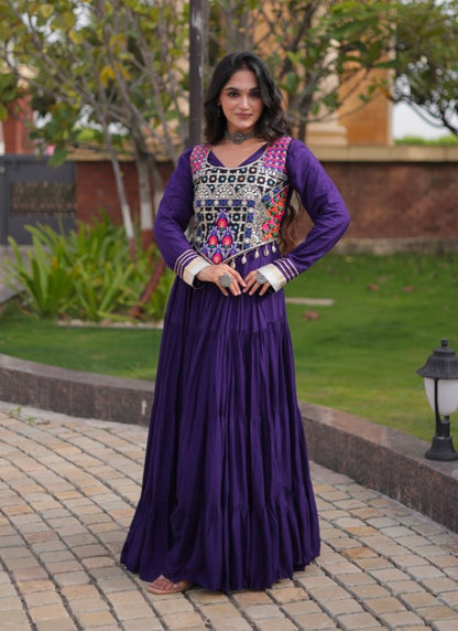 Purple Pure Reyon Gota Patti Lace Anarkali Long Gown